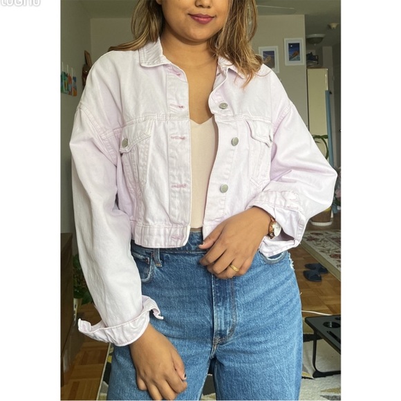 Oversized light purple cropped jeans jacket - Picture 3 of 10